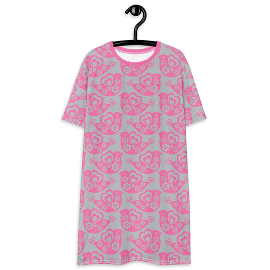 TWEET LOVE pink grey - T-Shirt Dress - SHALMIAK