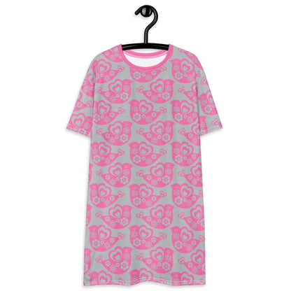 TWEET LOVE pink grey - T-Shirt Dress - SHALMIAK