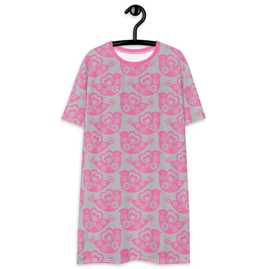 TWEET LOVE pink grey - T-Shirt Dress - SHALMIAK