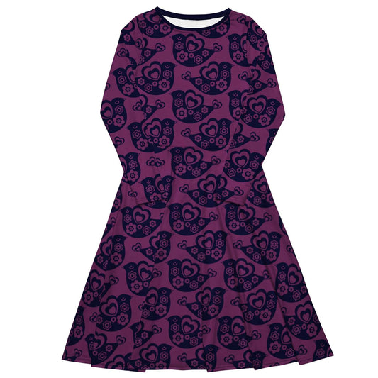 TWEET LOVE plum - Midi Dress With Pockets - SHALMIAK