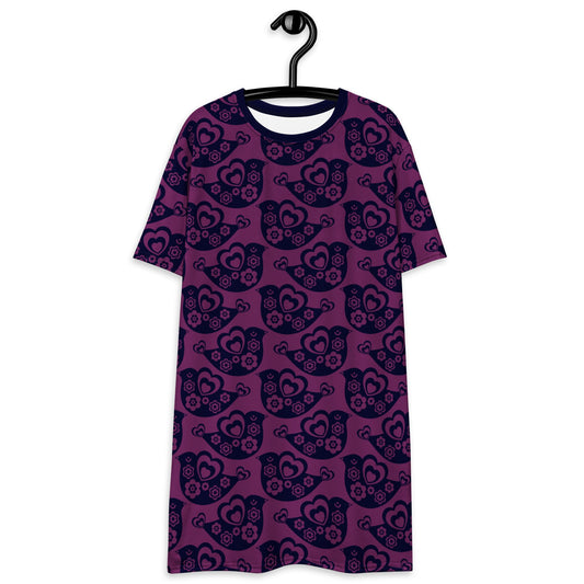 TWEET LOVE plum - T-Shirt Dress - SHALMIAK