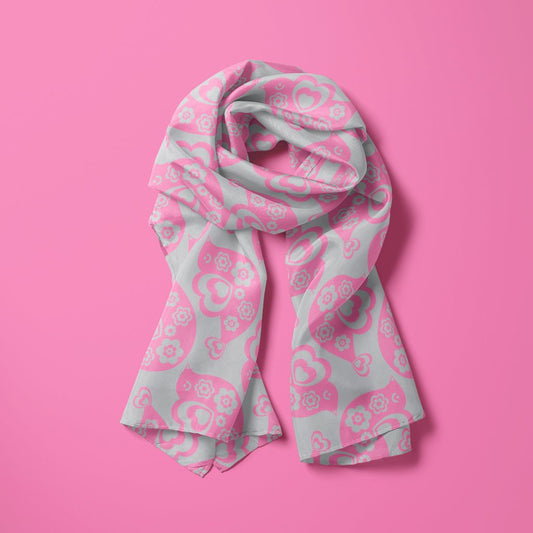 Scarf - TWEET LOVE pink grey - Birds and hearts print