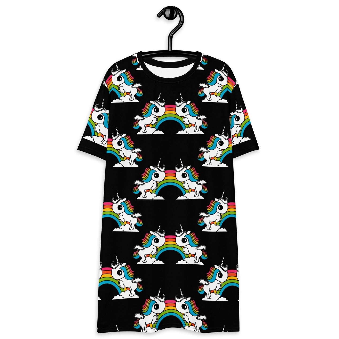 UNIQUE black - T-Shirt Dress with unicorns and rainbows - SHALMIAK