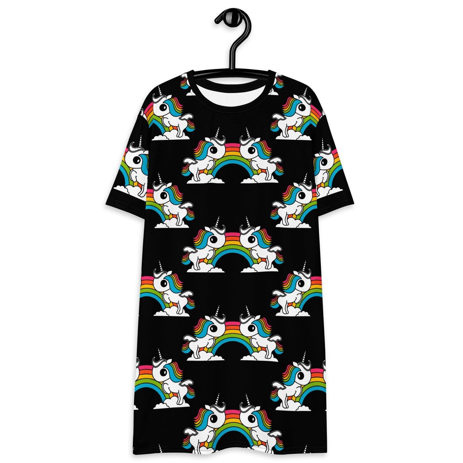 UNIQUE black - T-Shirt Dress with unicorns and rainbows - SHALMIAK