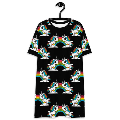 UNIQUE black - T-Shirt Dress with unicorns and rainbows - SHALMIAK