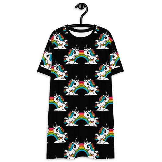 UNIQUE black - T-Shirt Dress with unicorns and rainbows - SHALMIAK