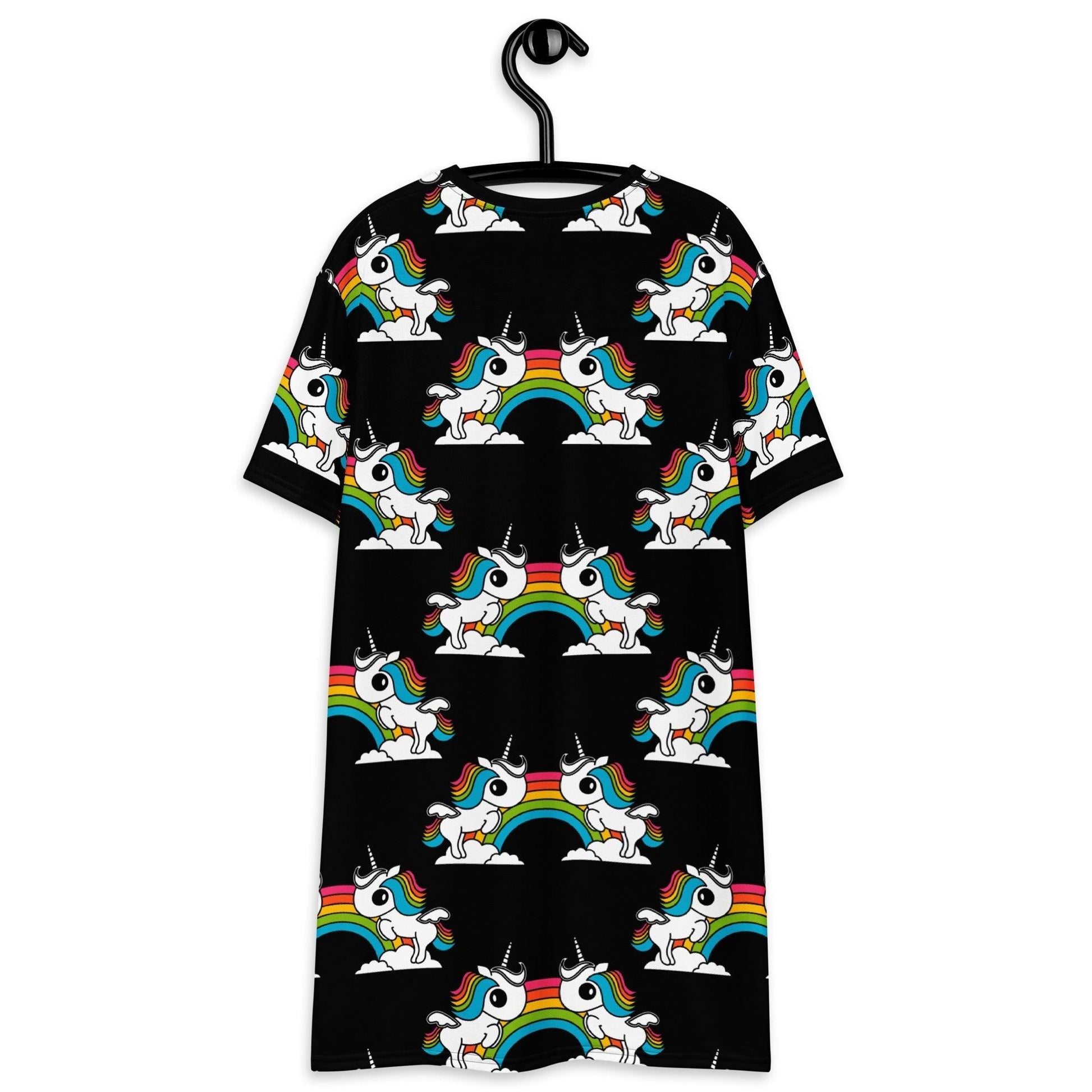 UNIQUE black - T-Shirt Dress with unicorns and rainbows - SHALMIAK