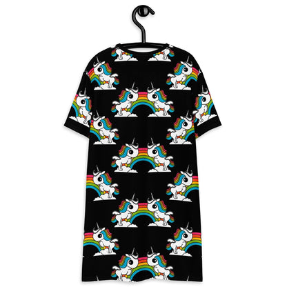 UNIQUE black - T-Shirt Dress with unicorns and rainbows - SHALMIAK