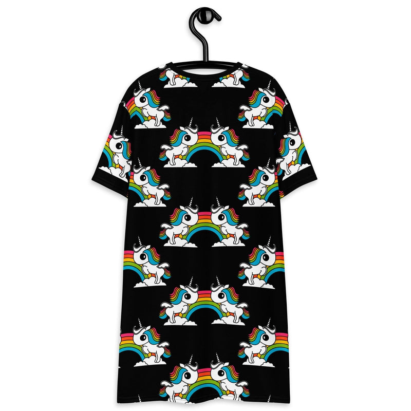 UNIQUE black - T-Shirt Dress with unicorns and rainbows - SHALMIAK
