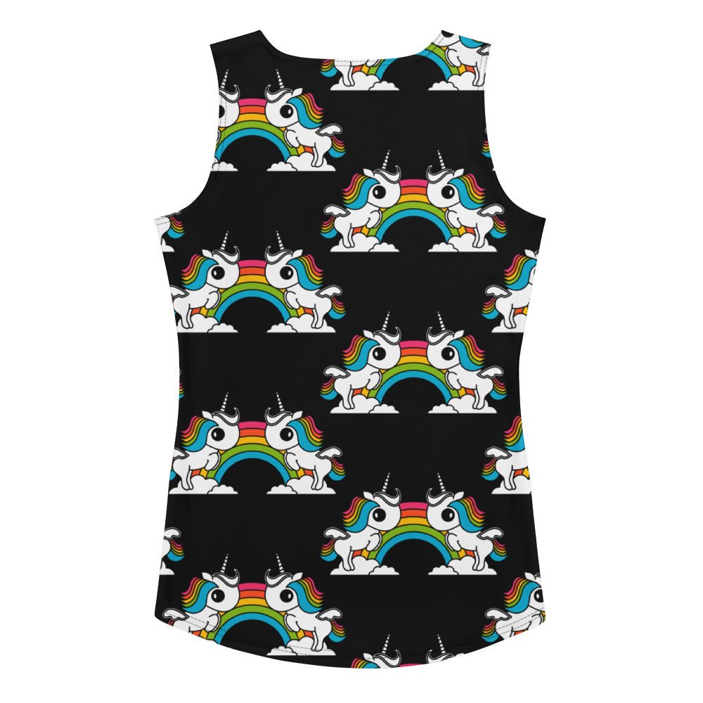 UNIQUE black - Tank Top with unicorns and rainbows - SHALMIAK