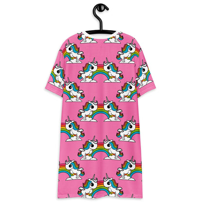 UNIQUE pink - T-Shirt Dress with unicorns and rainbows - SHALMIAK