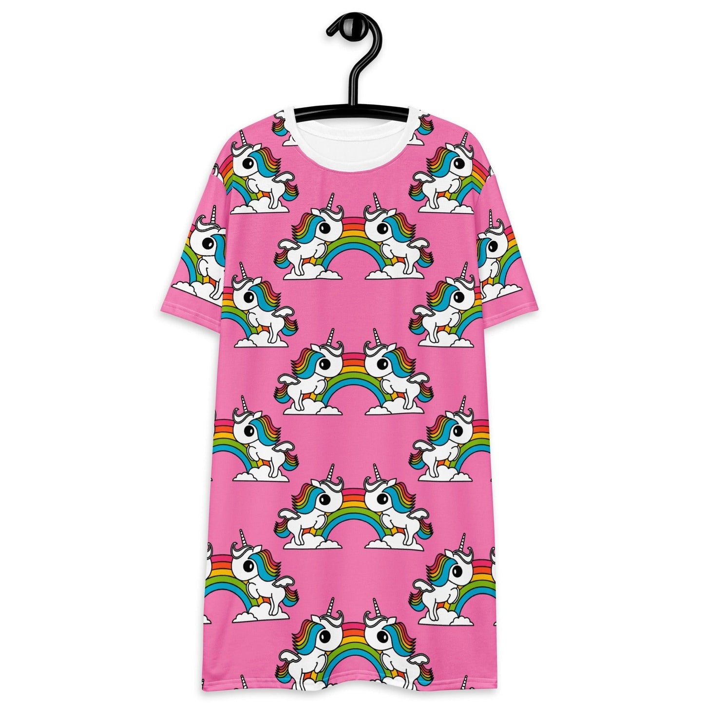 UNIQUE pink - T-Shirt Dress with unicorns and rainbows - SHALMIAK