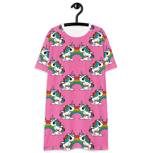 UNIQUE pink - T-Shirt Dress with unicorns and rainbows - SHALMIAK