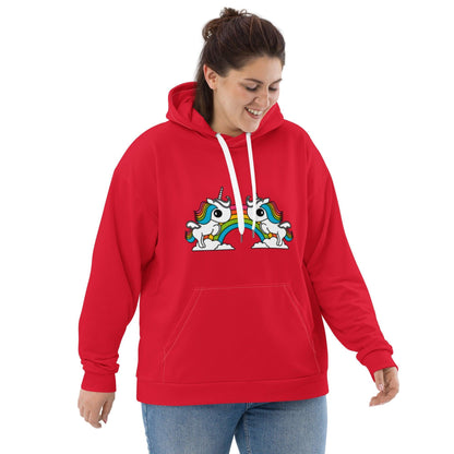 Hoodie - UNIQUE red (just unicorns) - Unicorns and rainbows print