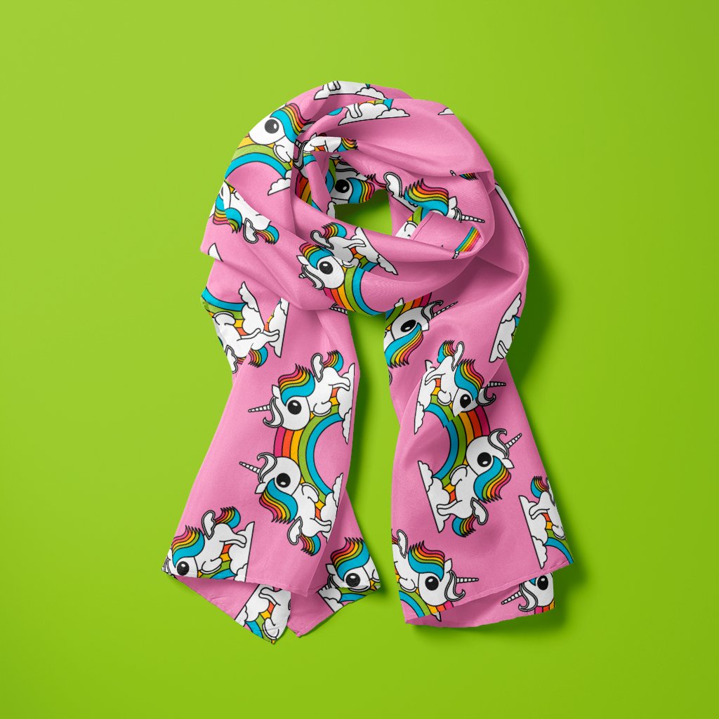 Scarf - UNIQUE pink - Unicorns and rainbows print