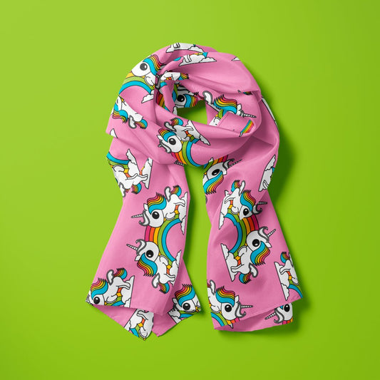 Scarf - UNIQUE pink - Unicorns and rainbows print