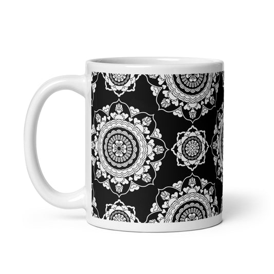 Mug - FOREVERMORE white black - Romantic flower and heart print