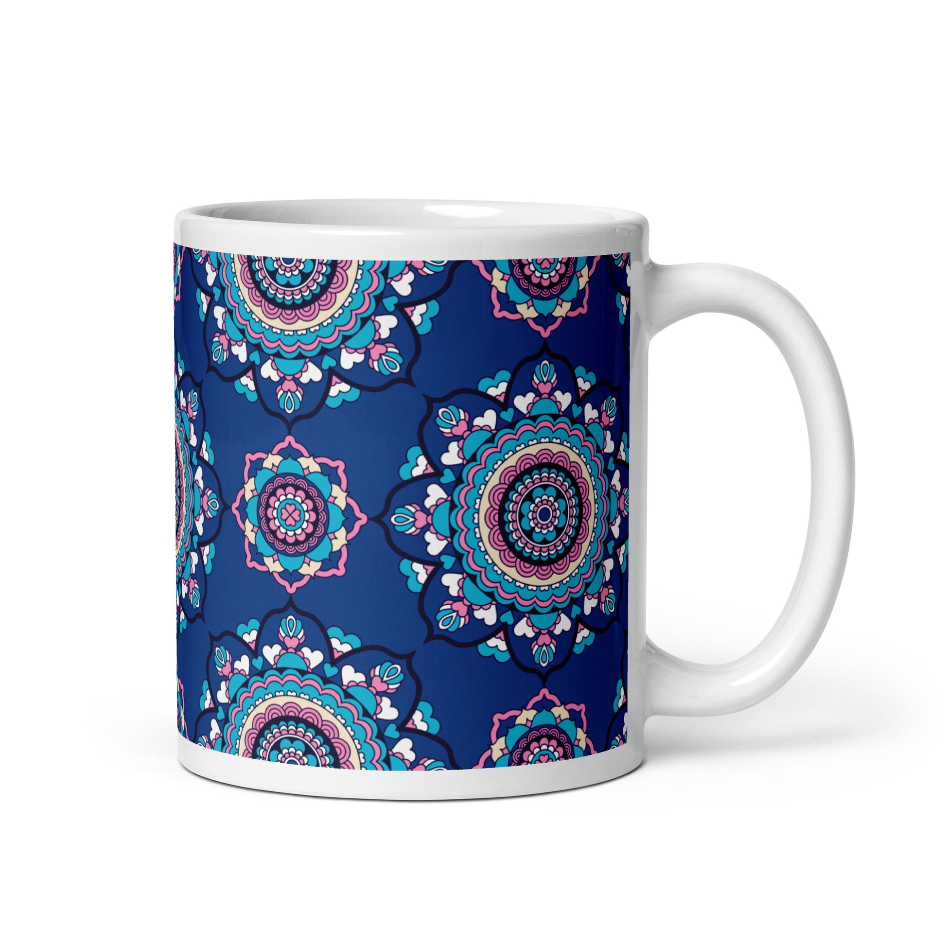 Mug - FOREVERMORE summer blue - Romantic flower and heart print 11 oz