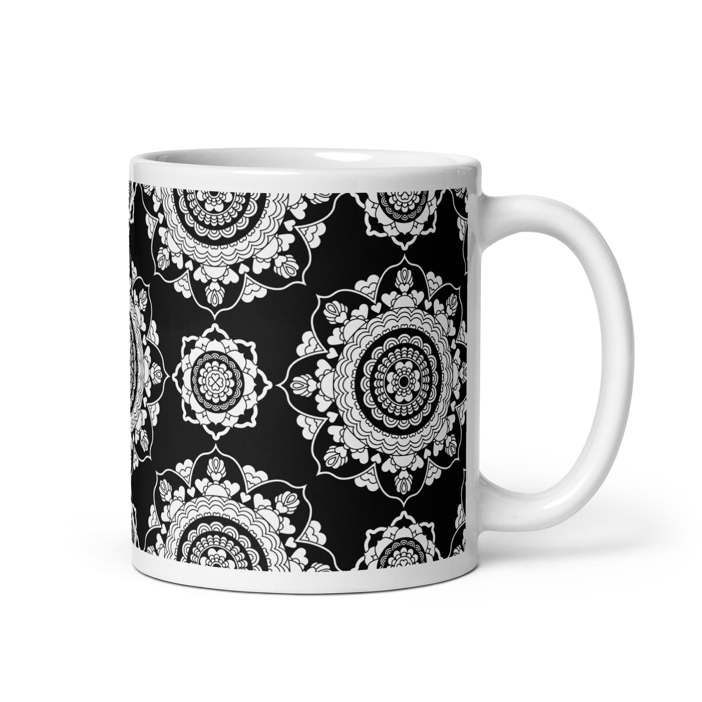 Mug - FOREVERMORE white black - Romantic flower and heart print 11 oz