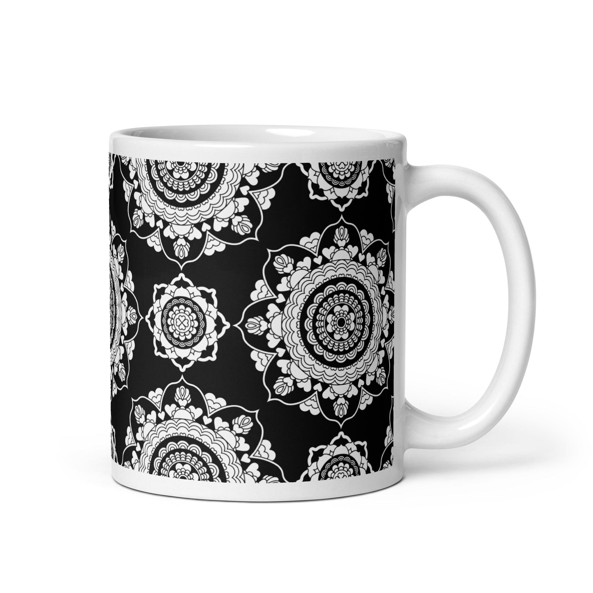 Mug - FOREVERMORE white black - Romantic flower and heart print 11 oz