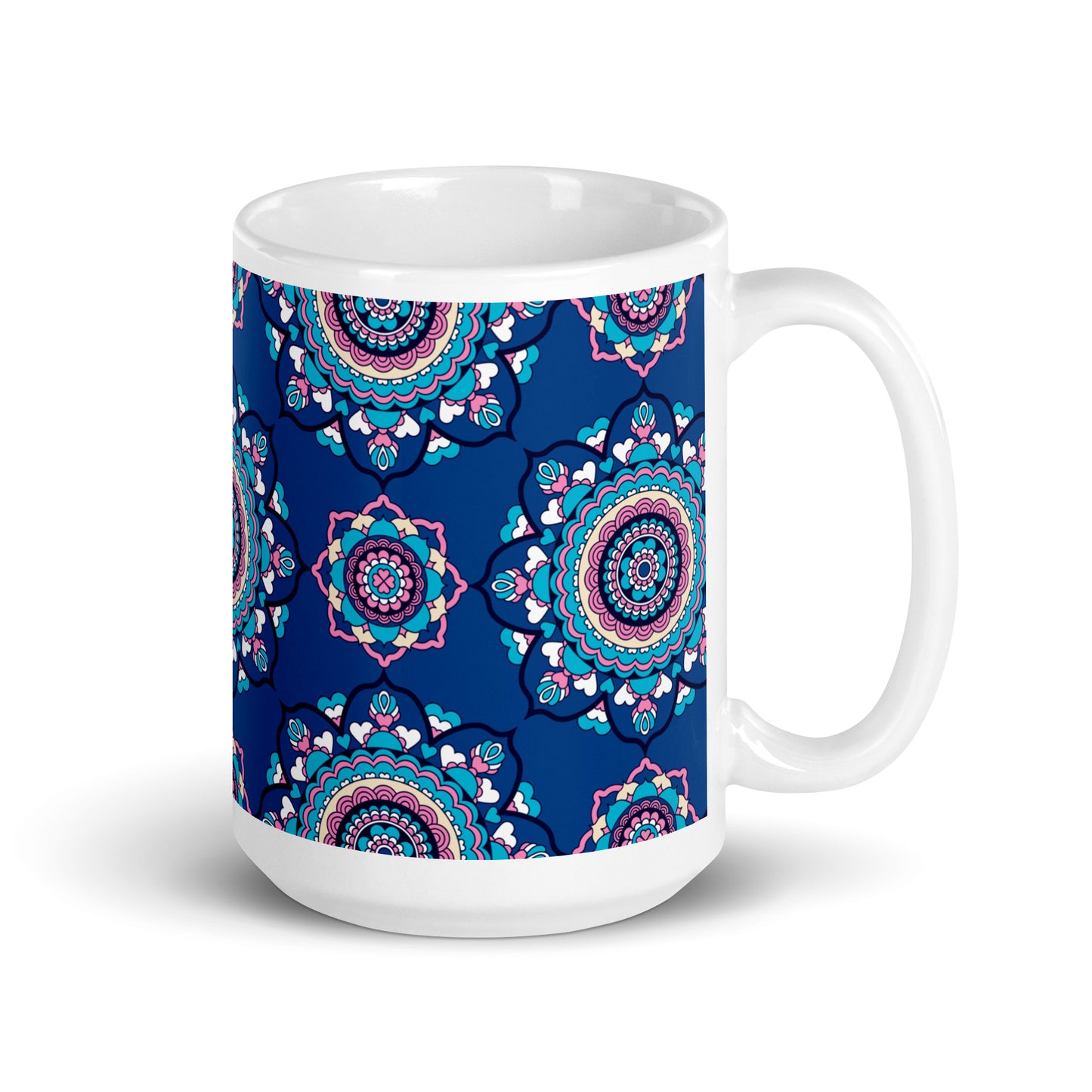 Mug - FOREVERMORE summer blue - Romantic flower and heart print 15 oz