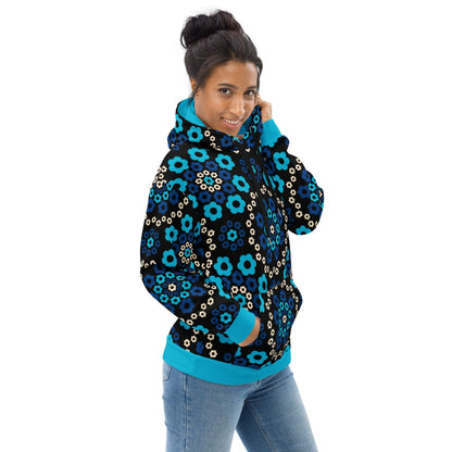 Hoodie - YESTERDAY blue - Graphic retro floral print 6XL