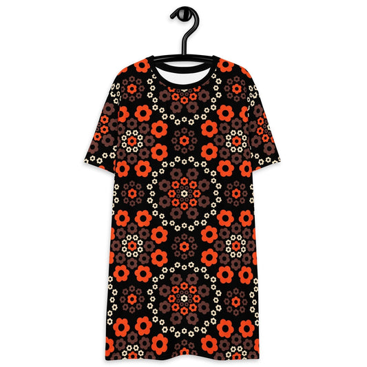 YESTERDAY brown orange - T-Shirt Dress - SHALMIAK