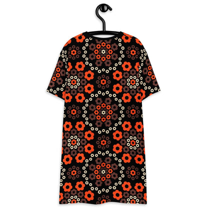 YESTERDAY brown orange - T-Shirt Dress - SHALMIAK
