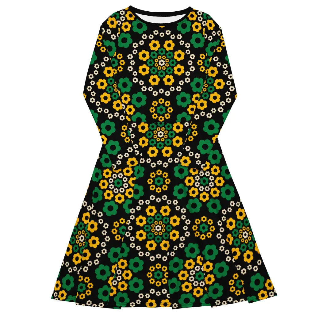 YESTERDAY yellow green - Midi dress with long sleeves and handy pockets