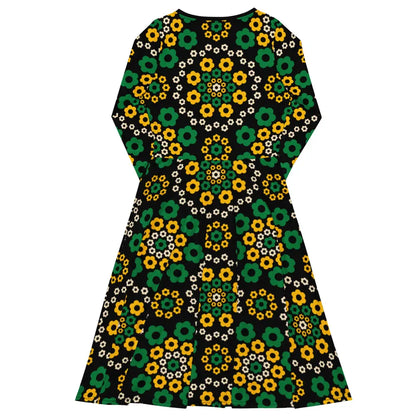 YESTERDAY yellow green - Midi dress with long sleeves and handy pockets